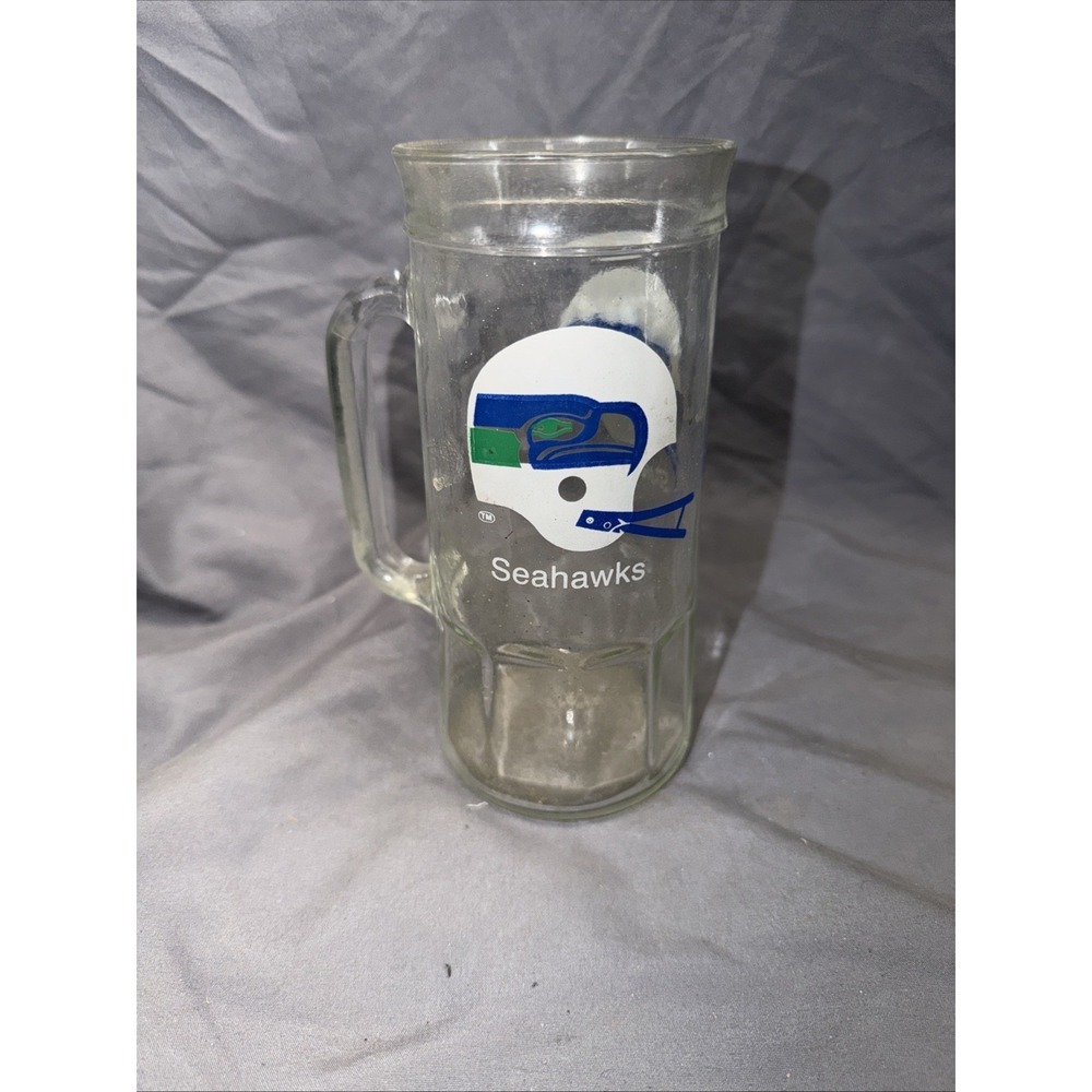 VINTAGE SEATTLE SEAHAWKS‎ GLASS FISHER PEANUT JAR BEER MUG  NFL FOOTBALL STIEN